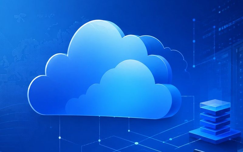 Cloud platform connected to data center servers representing Microsoft 365 and Azure services